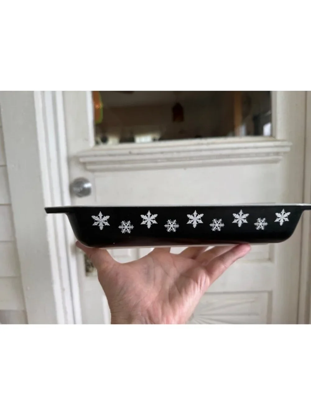 Vintage 50s Pyrex Black&White Snowflake Casserole Dish 1 1/4 Qt